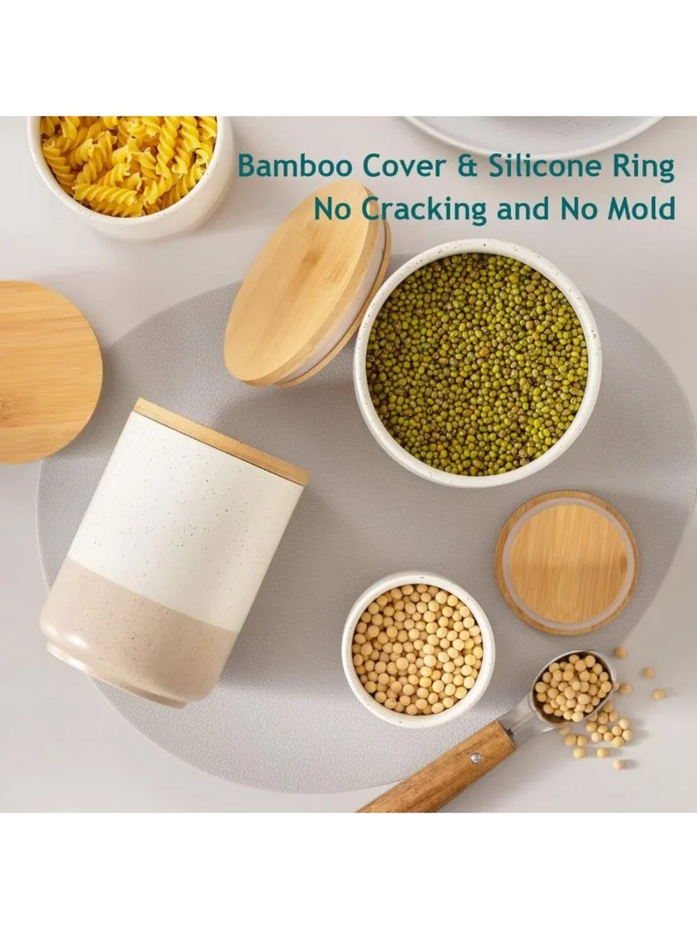 Stylish Ceramic Kitchen Canister Set of 3 with Airtight Wood Lids for Food